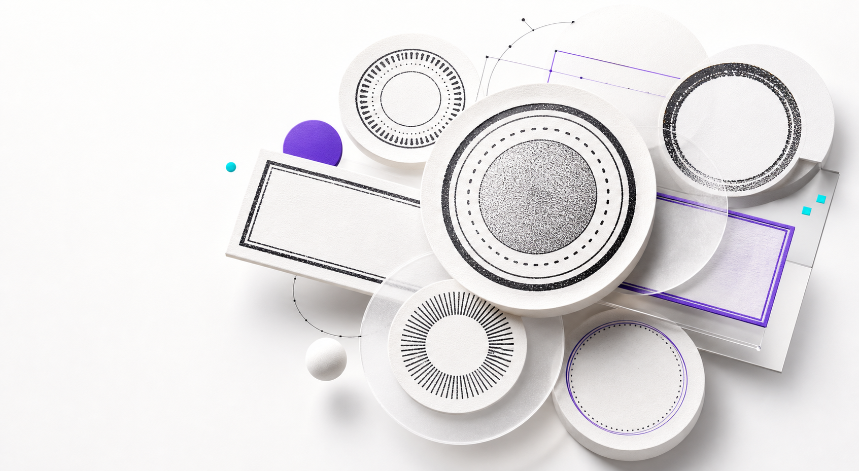 A collection of circular and rectangular stamp forms with editable design paths